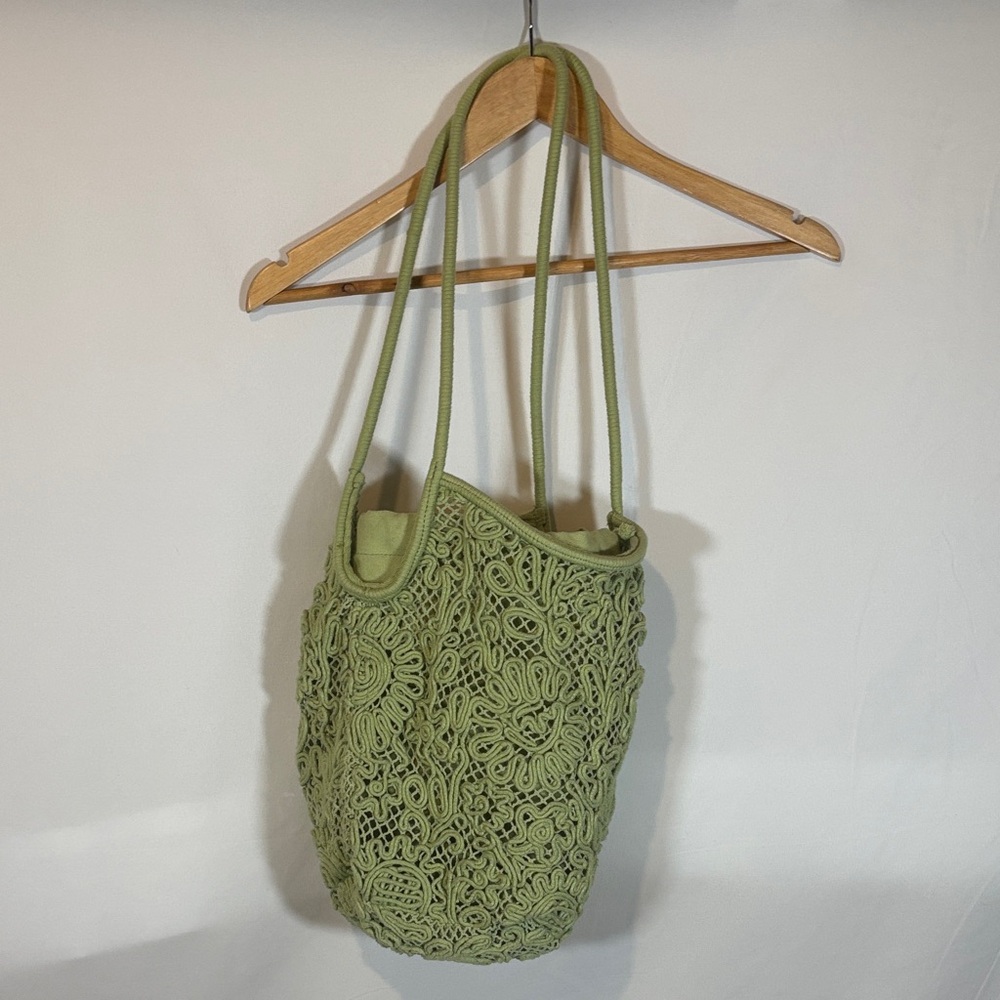 Zara Green crotchet Lace Tote bucket Bag